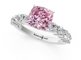 White gold Fancy Pink Cushion  Diamond Pavé Band Solitaire with Four-Prong Setting_4