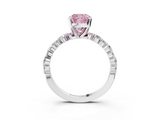 White gold Fancy Pink Cushion  Diamond Prong Set Engagement Ring with Pave Band_241