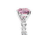 White gold Fancy Pink Cushion  Diamond Prong Set Engagement Ring with Pave Band_243