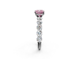 White gold Fancy Pink Cushion  Diamond Prong Setting with Side Stones on a Pave Band_131
