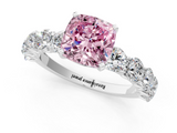 White gold Fancy Pink Cushion  Diamond Prong Setting with Side Stones on a Pave Band_131