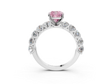 White gold Fancy Pink Cushion  Diamond Prong Setting with Side Stones on a Pave Band_133