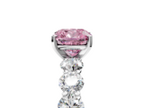White gold Fancy Pink Cushion  Diamond Prong Setting with Side Stones on a Pave Band_134