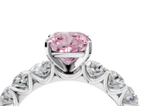 White gold Fancy Pink Cushion  Diamond Prong Setting with Side Stones on a Pave Band_134