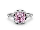 White gold Fancy Pink Cushion  Diamond Solitaire Ring with Shared Prong Pavé Band_24