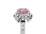White gold Fancy Pink Cushion  Diamond Solitaire Ring with Shared Prong Pavé Band_29