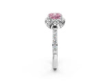 White gold Fancy Pink Cushion  Diamond Solitaire Ring with Shared Prong Pavé Band_75