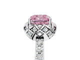 White gold Fancy Pink Cushion  Diamond Solitaire Ring with Shared Prong Pavé Band_78
