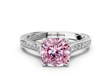 White gold Fancy Pink Cushion  Diamond Solitaire with Pave Band and Six-Prong Setting_20