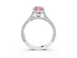 White gold Fancy Pink Cushion  Diamond Solitaire with Pave Band and Six-Prong Setting_23
