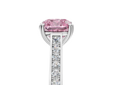 White gold Fancy Pink Cushion  Diamond Solitaire with Pave Band and Six-Prong Setting_25
