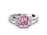 White gold Fancy Pink Cushion  Diamond Three-Stone Pave Band with Four-Prong Setting_20
