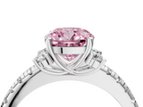 White gold Fancy Pink Cushion  Diamond Three-Stone Pave Band with Four-Prong Setting_23