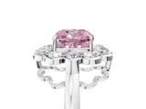 White gold Fancy Pink Cushion  Halo Cluster Diamond Engagement Ring with Solitaire Band and Prong Setting_54