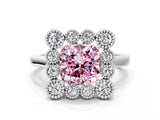 White gold Fancy Pink Cushion  Halo Diamond Cluster Engagement Ring with Milgrain Bezel Setting and Solitaire Band_26