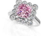 White gold Fancy Pink Cushion  Halo Diamond Cluster Engagement Ring with Milgrain Bezel Setting and Solitaire Band_27