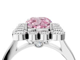 White gold Fancy Pink Cushion  Halo Diamond Cluster Engagement Ring with Milgrain Bezel Setting and Solitaire Band_30