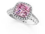 White gold Fancy Pink Cushion  Halo Diamond Engagement Ring with Intricate Filigree Band and Four-Prong Setting_38
