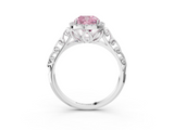 White gold Fancy Pink Cushion  Halo Diamond Engagement Ring with Intricate Filigree Band and Four-Prong Setting_40