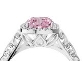 White gold Fancy Pink Cushion  Halo Diamond Engagement Ring with Intricate Filigree Band and Four-Prong Setting_41