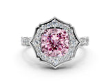White gold Fancy Pink Cushion  Halo Diamond Engagement Ring with Milgrain Band and Four-Prong Setting_66