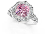 White gold Fancy Pink Cushion  Halo Diamond Engagement Ring with Milgrain Band and Four-Prong Setting_68