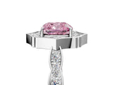White gold Fancy Pink Cushion  Halo Diamond Engagement Ring with Milgrain Band and Four-Prong Setting_71