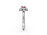 White gold Fancy Pink Cushion  Halo Diamond Engagement Ring with Milgrain Pave Band and Four-Prong Setting_125
