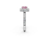 White gold Fancy Pink Cushion  Halo Diamond Engagement Ring with Milgrain Pave Band and Four-Prong Setting_89