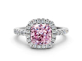 White gold Fancy Pink Cushion  Halo Diamond Engagement Ring with Pavé Band and Four-Prong Setting_69