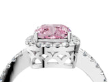 White gold Fancy Pink Cushion  Halo Diamond Engagement Ring with Pavé Band and Four-Prong Setting_73
