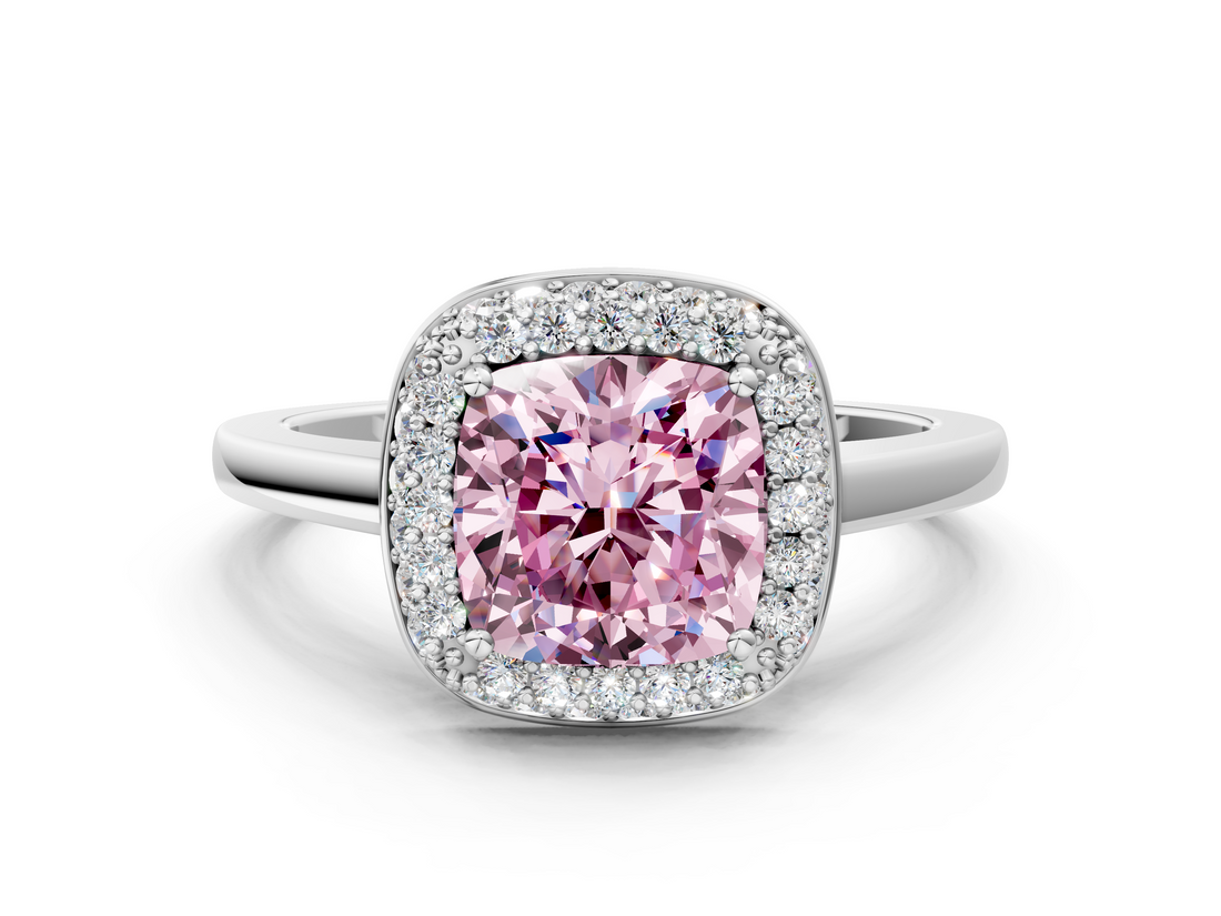White gold Fancy Pink Cushion  Halo Diamond Engagement Ring with Solitaire Band and Four-Prong Setting_20