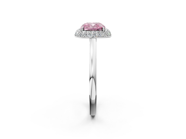 Platinum Fancy Pink Cushion  Halo Diamond Engagement Ring with Solitaire Band and Four-Prong Setting