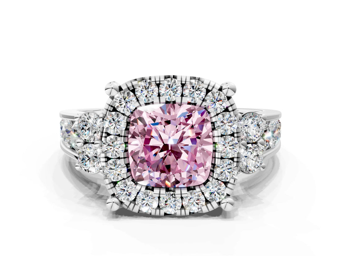 White gold Fancy Pink Cushion  Halo Diamond Engagement Ring with Split Shank and Four-Prong Setting_61
