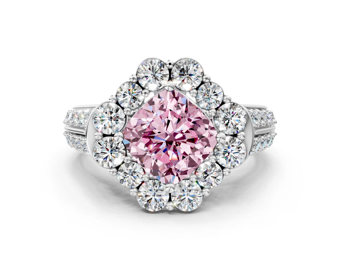 White gold Fancy Pink Cushion  Halo Diamond Engagement Ring with Split Shank and Prong Setting_65