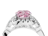 White gold Fancy Pink Cushion  Halo Diamond Engagement Ring with Vintage-Inspired Band and Four-Prong Setting_7