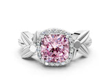White gold Fancy Pink Cushion  Halo Diamond Floral Band with Four-Prong Setting_55