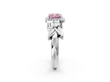 White gold Fancy Pink Cushion  Halo Diamond Floral Band with Four-Prong Setting_57