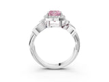 White gold Fancy Pink Cushion  Halo Diamond Floral Band with Four-Prong Setting_58