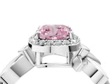 White gold Fancy Pink Cushion  Halo Diamond Floral Band with Four-Prong Setting_59