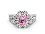 White gold Fancy Pink Cushion  Halo Diamond Floral Split Shank Engagement Ring 1