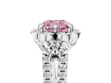 White gold Fancy Pink Cushion  Halo Diamond Floral Split Shank Engagement Ring