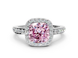 White gold Fancy Pink Cushion  Halo Diamond Pavé Band Ring with Prong Setting_19