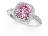 White gold Fancy Pink Cushion  Halo Diamond Pavé Band Ring with Prong Setting_21