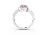 White gold Fancy Pink Cushion  Halo Diamond Pavé Band Ring with Prong Setting_23
