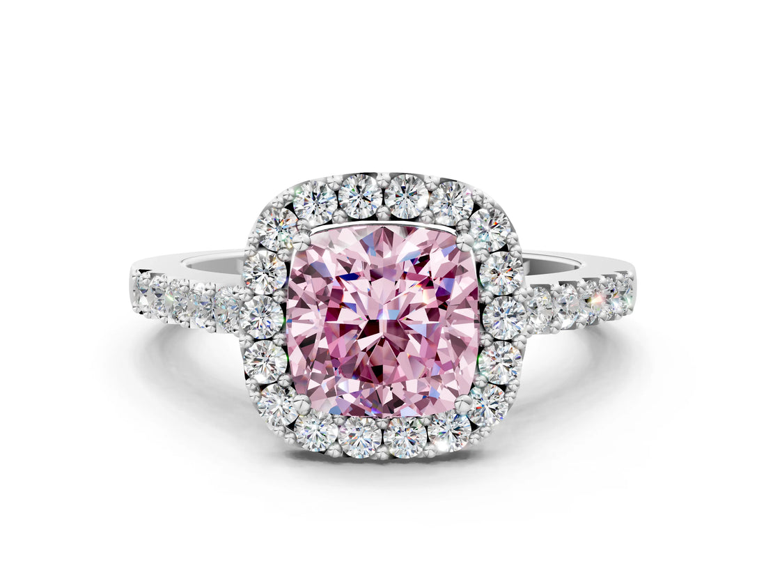 White gold Fancy Pink Cushion  Halo Diamond Pavé Solitaire Ring_69