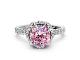 White gold Fancy Pink Cushion  Halo Diamond Pave Band Ring with Four-Prong Setting_15