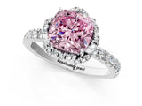 White gold Fancy Pink Cushion  Halo Diamond Pave Band Ring with Four-Prong Setting_16