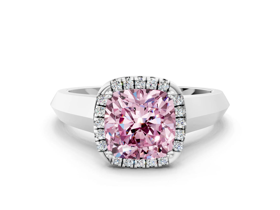 White gold Fancy Pink Cushion  Halo Diamond Ring with Cathedral Band and Four-Prong Setting_49