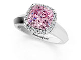 White gold Fancy Pink Cushion  Halo Diamond Ring with Cathedral Band and Four-Prong Setting_50
